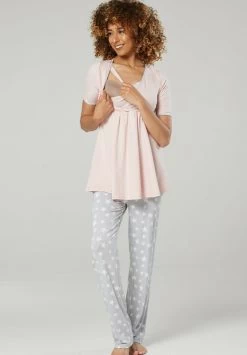 Happy Mama 3 Piece Sleepwear - Dressing Gown - Powder Pink /Grey Melange With Stars -Ladies Clothing Shop 1f954cd6bb364e9282231ef3b796b37d