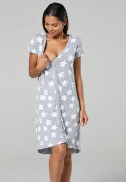 Happy Mama Printed Open- Nightie - Grey Melange With Stars -Ladies Clothing Shop 390c30f3a51e4d0485326589f6cfef4d
