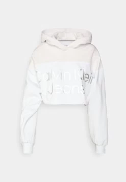 Calvin Klein Jeans Shiny Institutional Hoodie - Sweatshirt - Bright White -Ladies Clothing Shop 3b892e94d58f4abbabcd68635ffeabae