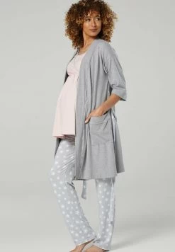 Happy Mama 3 Piece Sleepwear - Dressing Gown - Powder Pink /Grey Melange With Stars -Ladies Clothing Shop 420cf840fd884038a0fb9439d9002a2b