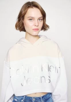 Calvin Klein Jeans Shiny Institutional Hoodie - Sweatshirt - Bright White -Ladies Clothing Shop 935fe664c2c54d529de7da337d3512a0
