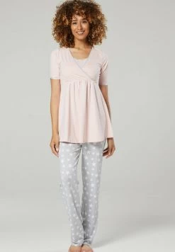 Happy Mama 3 Piece Sleepwear - Dressing Gown - Powder Pink /Grey Melange With Stars -Ladies Clothing Shop e027133e6cba4a89946f86acb14d41ff